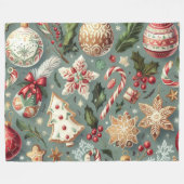 水の色ヴィンテージクリスマスモチーフの休日 フリースブランケット (正面(横))