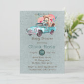 水の色ヴィンテージトラックテディベア赤ちゃんシャワー 招待状 (スタンド正面)