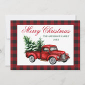 水の色ヴィンテージ赤いトラックの格子喜びクリスマス シーズンカード (正面)