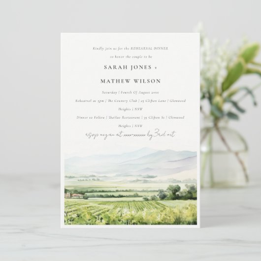 水の色ヴィンヤード風景リハーサルディナー 招待状 (スタンド正面)