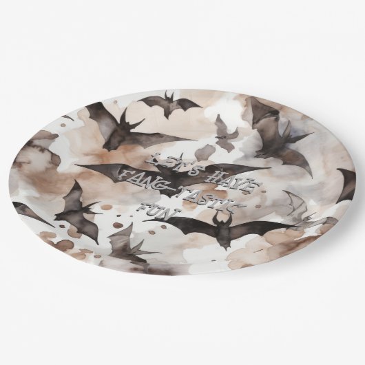 水の色不気味こうもりハロウィンファンタスティック ペーパープレート (アングル)