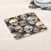 水の色不気味スカルハロウィーンモノグラム スクエアペーパーコースター (アングル)