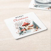 水の色伝統的ウッドランドメリークリスマス スクエアペーパーコースター (アングル)