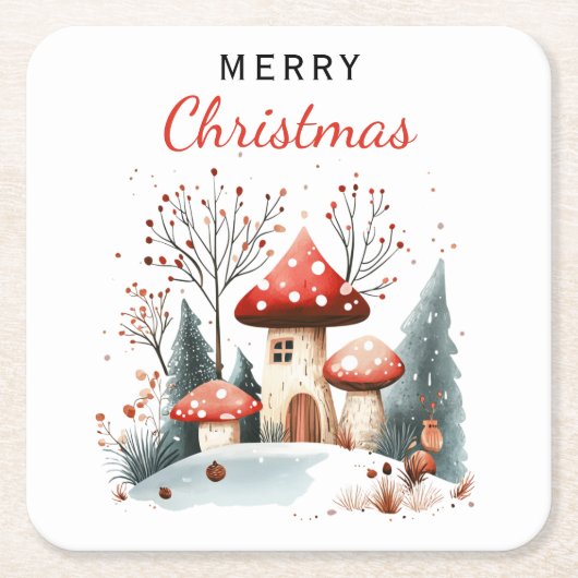 水の色伝統的ウッドランドメリークリスマス スクエアペーパーコースター (正面)
