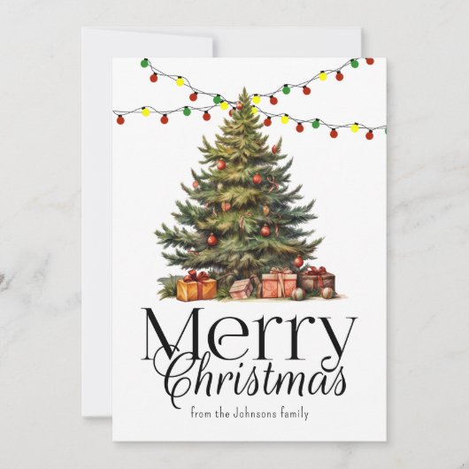 水の色伝統的クリスマスツリーの非写真 シーズンカード (正面)