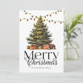 水の色伝統的クリスマスツリーの非写真 シーズンカード (スタンド正面)