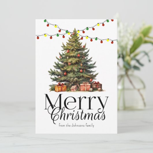 水の色伝統的クリスマスツリーの非写真 シーズンカード (スタンド正面)