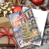 水の色伝統的冬のクリスマスツリーシーン シーズンカード