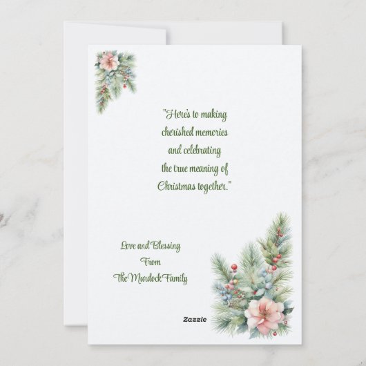 水の色伝統的冬のクリスマスツリーシーン シーズンカード (裏面)