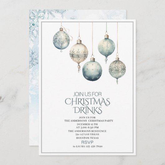 水の色伝統的冬メリークリスマスインヴィ 招待状 (正面/裏面)