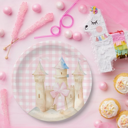 水の色名門私立校風のビーチサンドキャッスルパーティー ペーパープレート (パーティー)