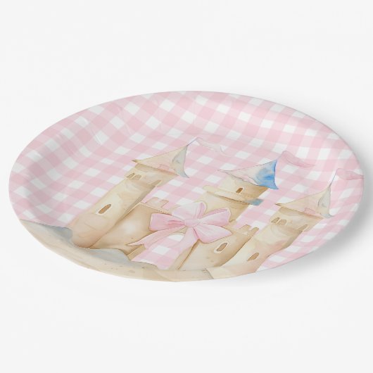 水の色名門私立校風のビーチサンドキャッスルパーティー ペーパープレート (アングル)