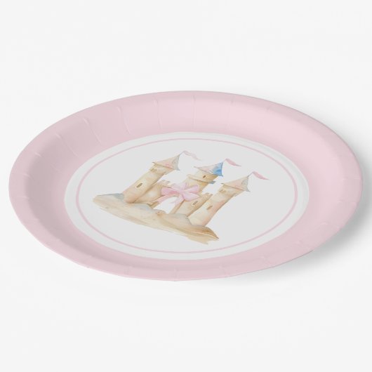 水の色名門私立校風のビーチサンドキャッスルパーティー ペーパープレート (アングル)