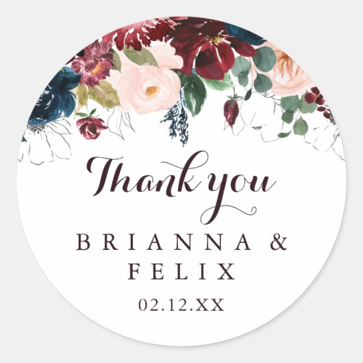 水の色図解入りの、写真付きのありがとう結婚式の引き出物 ラウンドシール (正面)