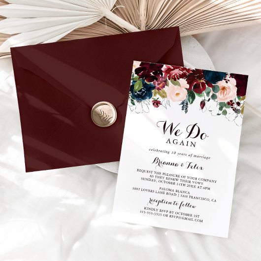 水の色図解入りの、写真付きの再び誓いを更新 招待状