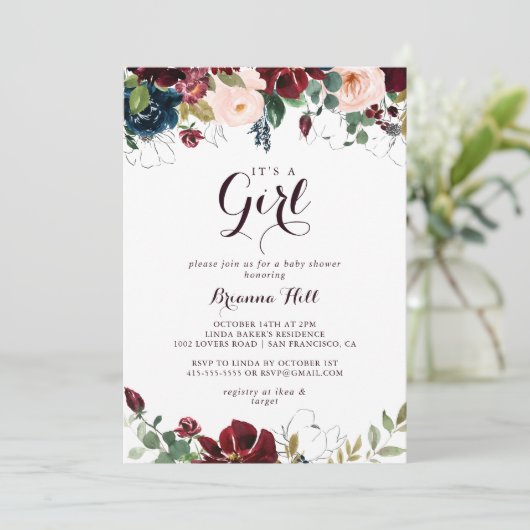 水の色図解入りの、写真付きの女の子の赤ちゃんシャワー 招待状 (スタンド正面)