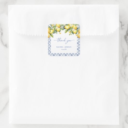 水の色地中海のありがとう結婚式の引き出物 スクエアシール (バッグ)