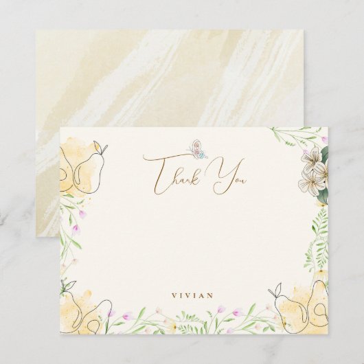 水の色梨のフローラガーデンベビーシャワー空白の サンキューカード (正面/裏面)