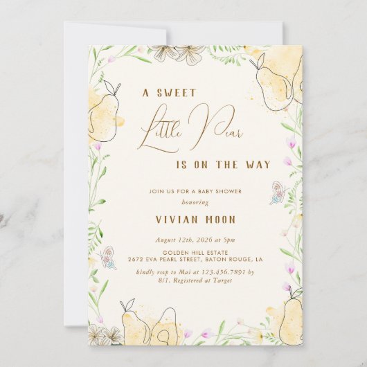 水の色梨のフローラガーデンベビーシャワー 招待状 (正面)