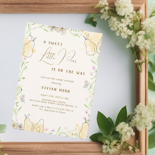 水の色梨のフローラガーデンベビーシャワー 招待状