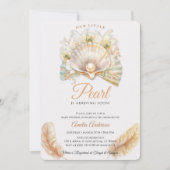 水の色海リトルパールシーシェルベビーシャワー 招待状 (正面)