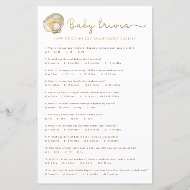 水の色海リトルパール赤ちゃんシャワーゲーム彼女 (正面)