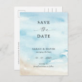 水の色海海の夏ビーチ日付を保存 案内ポストカード (正面/裏面)