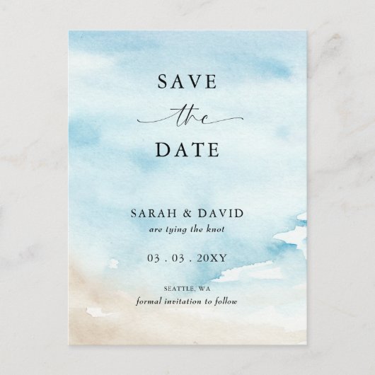 水の色海海の夏ビーチ日付を保存 案内ポストカード (正面)