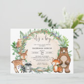 水の色男の子の森の動物の赤ちゃんシャワー 招待状 (スタンド正面)