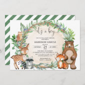 水の色男の子の森の動物の赤ちゃんシャワー 招待状 (正面/裏面)