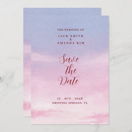 水の色素晴らし日没の結婚式日付を保存 招待状 (正面/裏面)