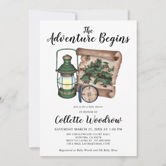 水の色素朴の冒険が赤ちゃんシャワーを始める 招待状 (正面)