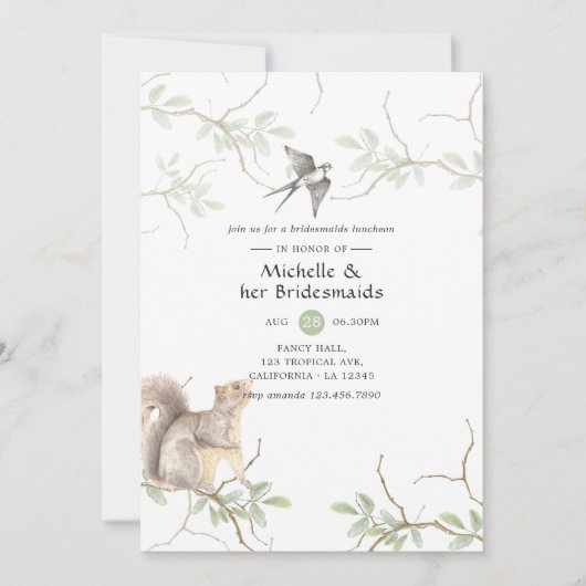 水の色素朴の森のブリデスメイド昼食会 招待状 (正面)