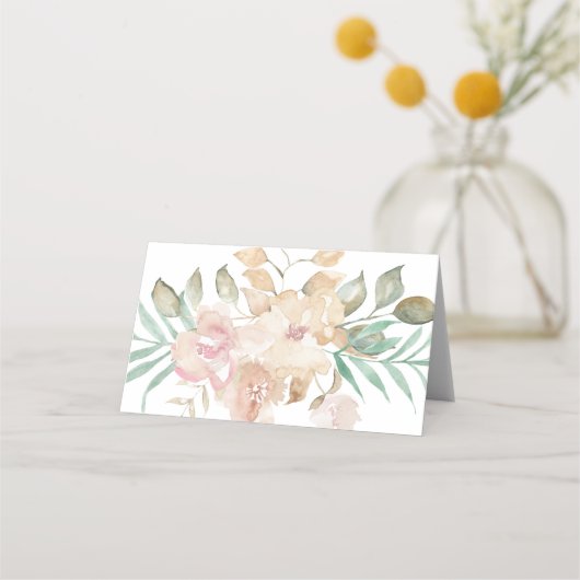 水の色素朴の花模様のセージ緑エスコート プレイスカード (裏面)