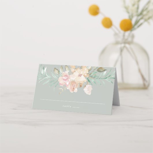 水の色素朴の花模様のセージ緑エスコート プレイスカード (正面)