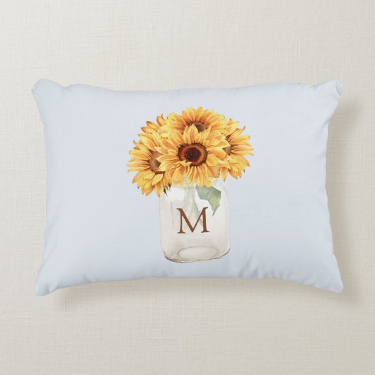 水の色素朴ひまわり花束のメイスンジャー アクセントクッション (正面)