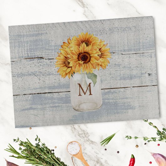 水の色素朴ひまわり花束のメイスンジャー カッティングボード