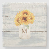 水の色素朴ひまわり花束のメイスンジャー ストーンコースター (正面)