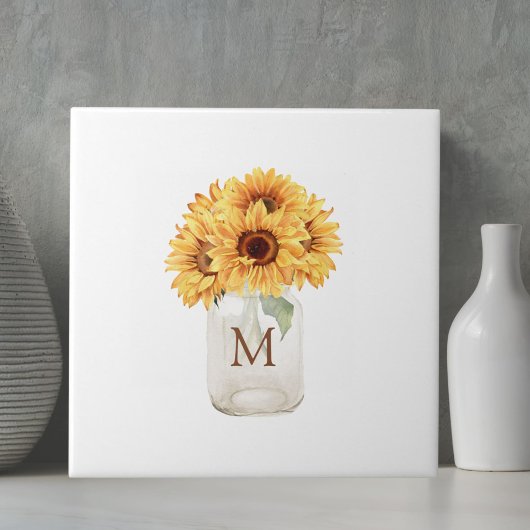 水の色素朴ひまわり花束のメイスンジャー タイル