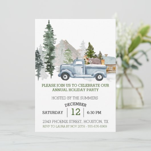 水の色素朴ウッドランドクリスマストラックパーティー 招待状 (スタンド正面)