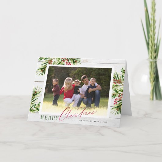 水の色素朴ガーランド写真メリークリスマス シーズンカード (正面)