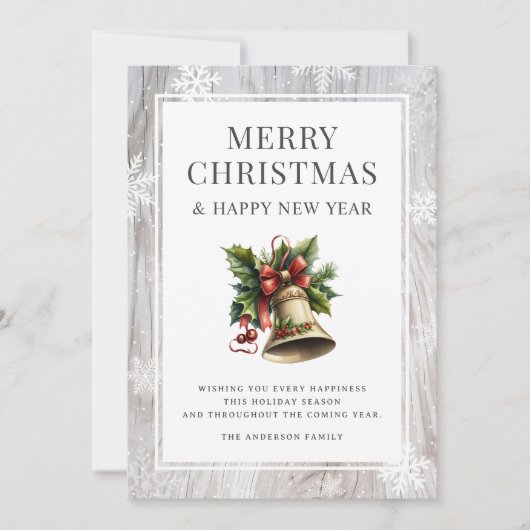 水の色素朴クリスマスベルウッドの雪片 シーズンカード (正面)