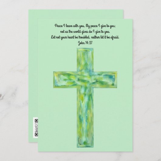 水の色素朴クロス平和バイブル聖句カード サンキューカード (正面/裏面)