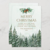 水の色素朴グリーンパインツリーフォレストクリスマス シーズンカード (正面/裏面)