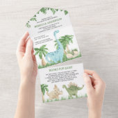 水の色素朴ジャングルかわいい恐竜の赤ちゃんシャワー オールインワン招待状 (貼ってはがせる)