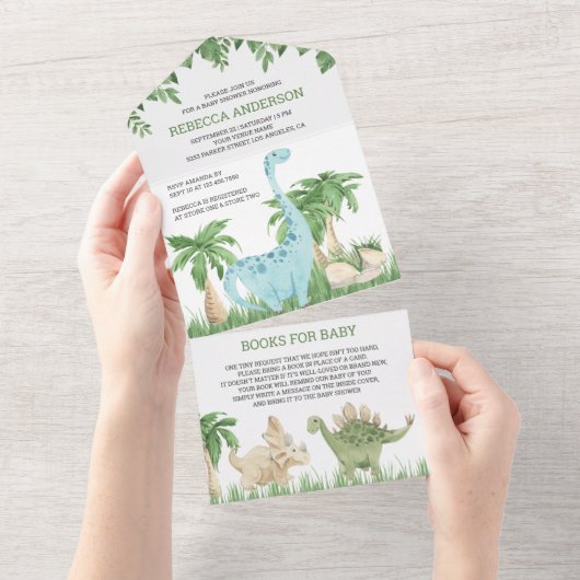 水の色素朴ジャングルかわいい恐竜の赤ちゃんシャワー オールインワン招待状 (貼ってはがせる)
