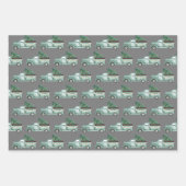 水の色素朴ティール(緑がかった色)クリスマストラック ラッピングペーパーシート (正面3)