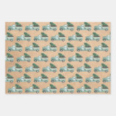 水の色素朴ティール(緑がかった色)クリスマストラック ラッピングペーパーシート (正面)