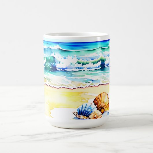 水の色素朴ビーチシーシェルモノグラム コーヒーマグカップ (中央)