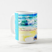 水の色素朴ビーチシーシェルモノグラム コーヒーマグカップ (正面左)